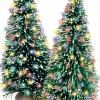 Intratuin kerstdorpminiatuur kerstbomen met LED verlichting 2 stuks H 10 cm