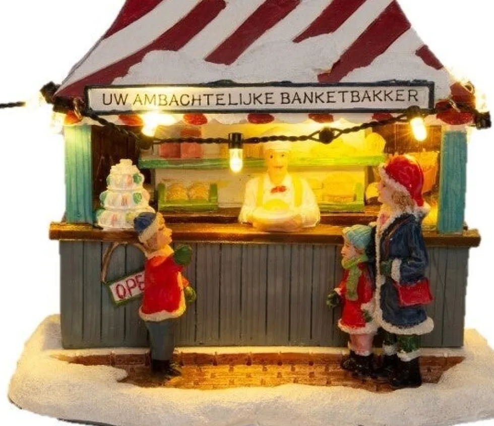 Intratuin kerstdorpminiatuur kraam banketbakker 12,5 x 9,5 x 10,5 cm