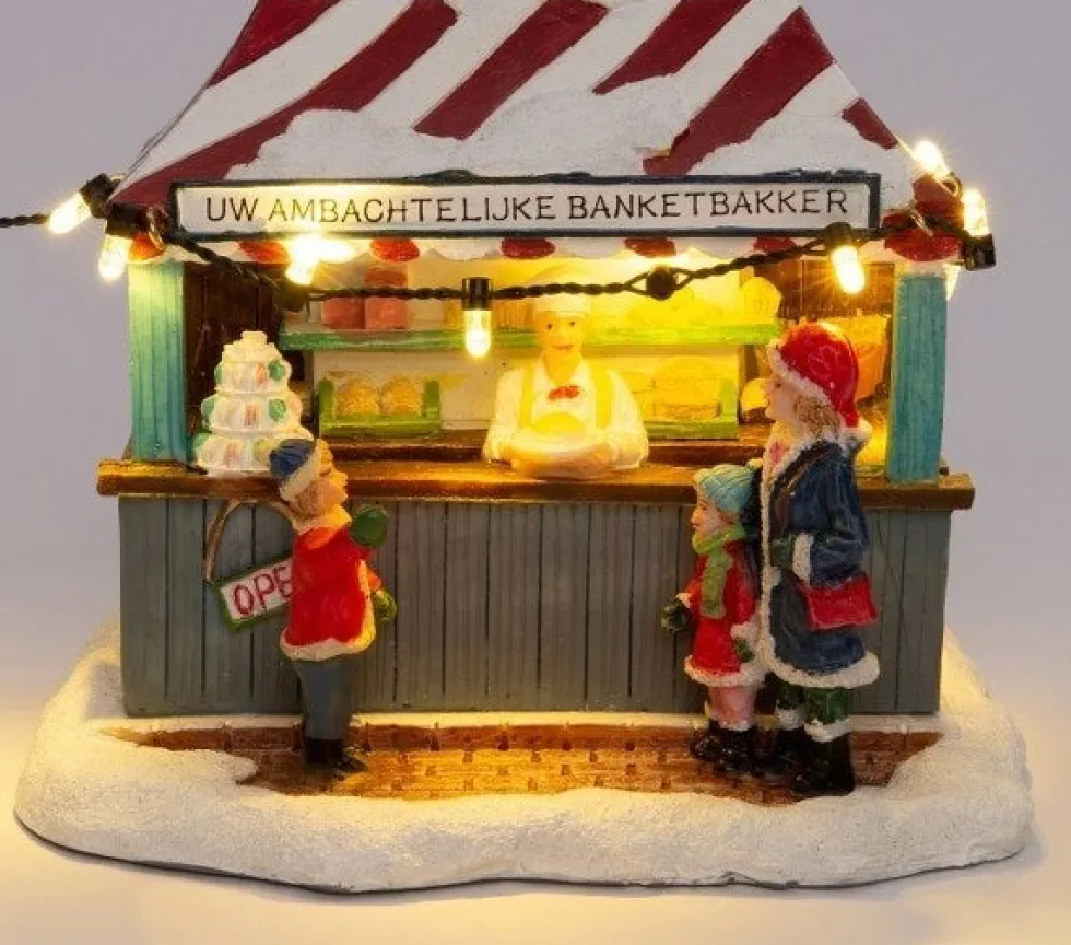 Intratuin kerstdorpminiatuur kraam banketbakker 12,5 x 9,5 x 10,5 cm