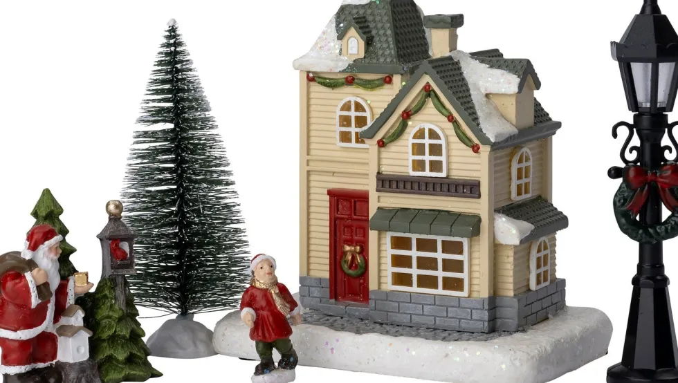 Intratuin kerstdorp set kerstman huisje lantaarn 9,1 x 1,4 x 6,5 cm 5-delig