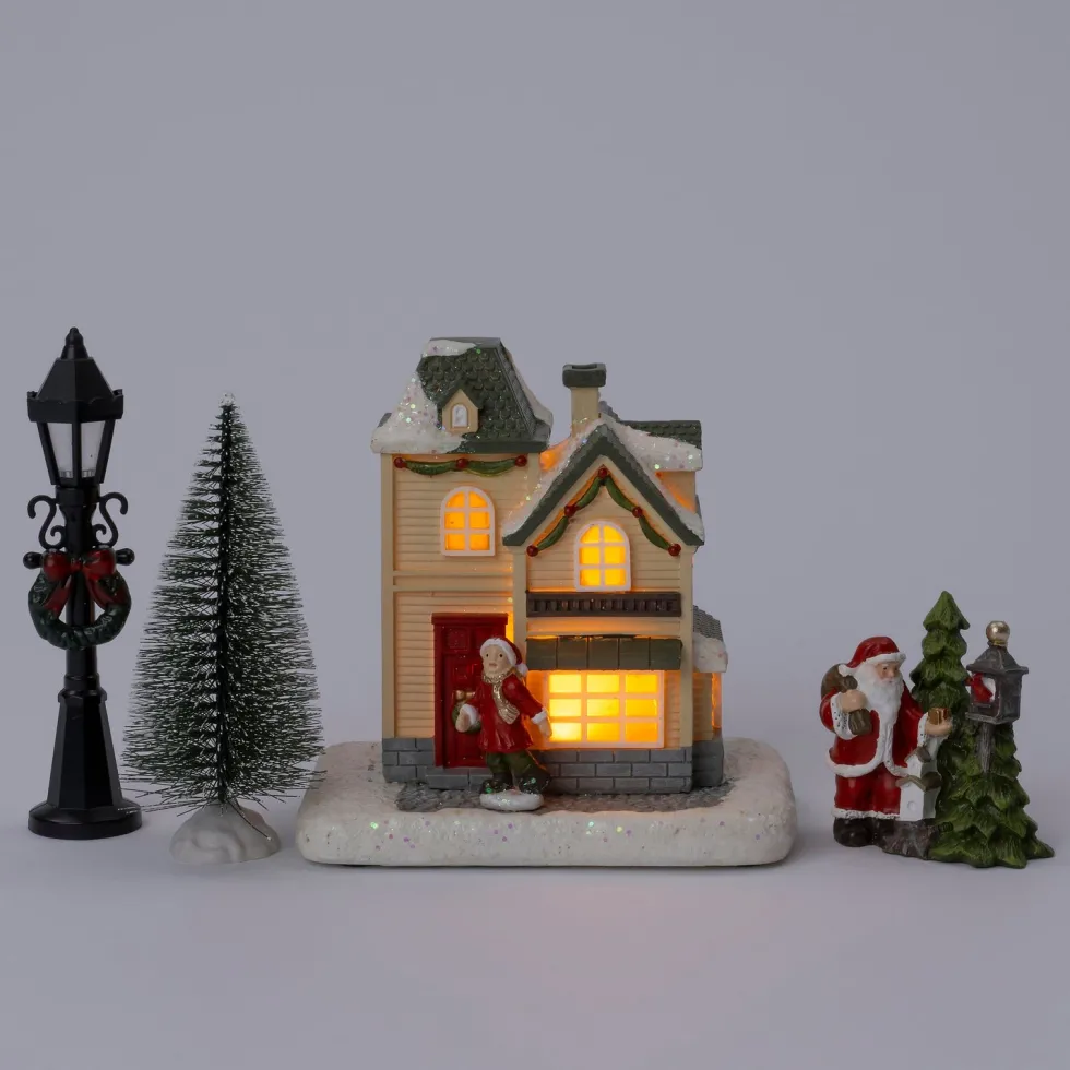 Intratuin kerstdorp set kerstman huisje lantaarn 9,1 x 1,4 x 6,5 cm 5-delig