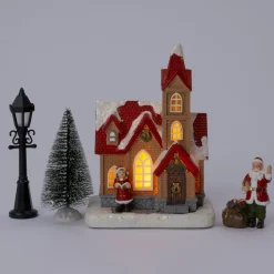 Intratuin kerstdorp set kerstman huisje lantaarn 9,6 x 1,5 x 6,2 cm 5-delig
