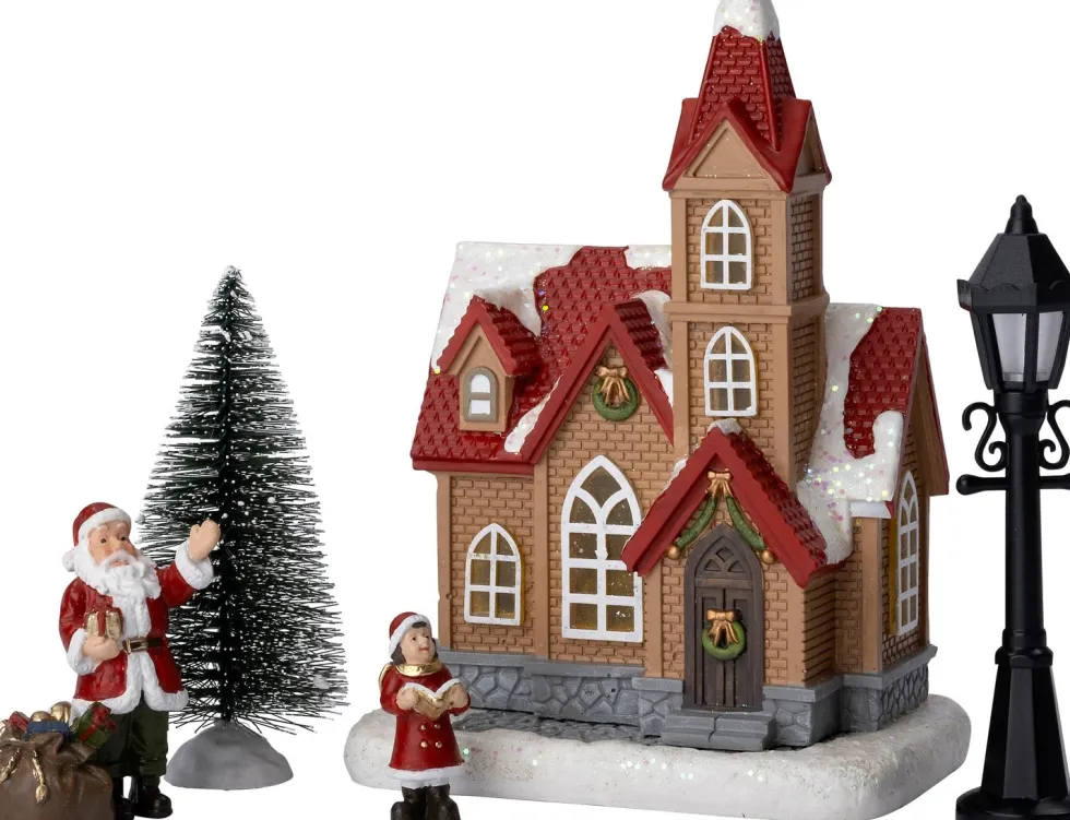 Intratuin kerstdorp set kerstman huisje lantaarn 9,6 x 1,5 x 6,2 cm 5-delig