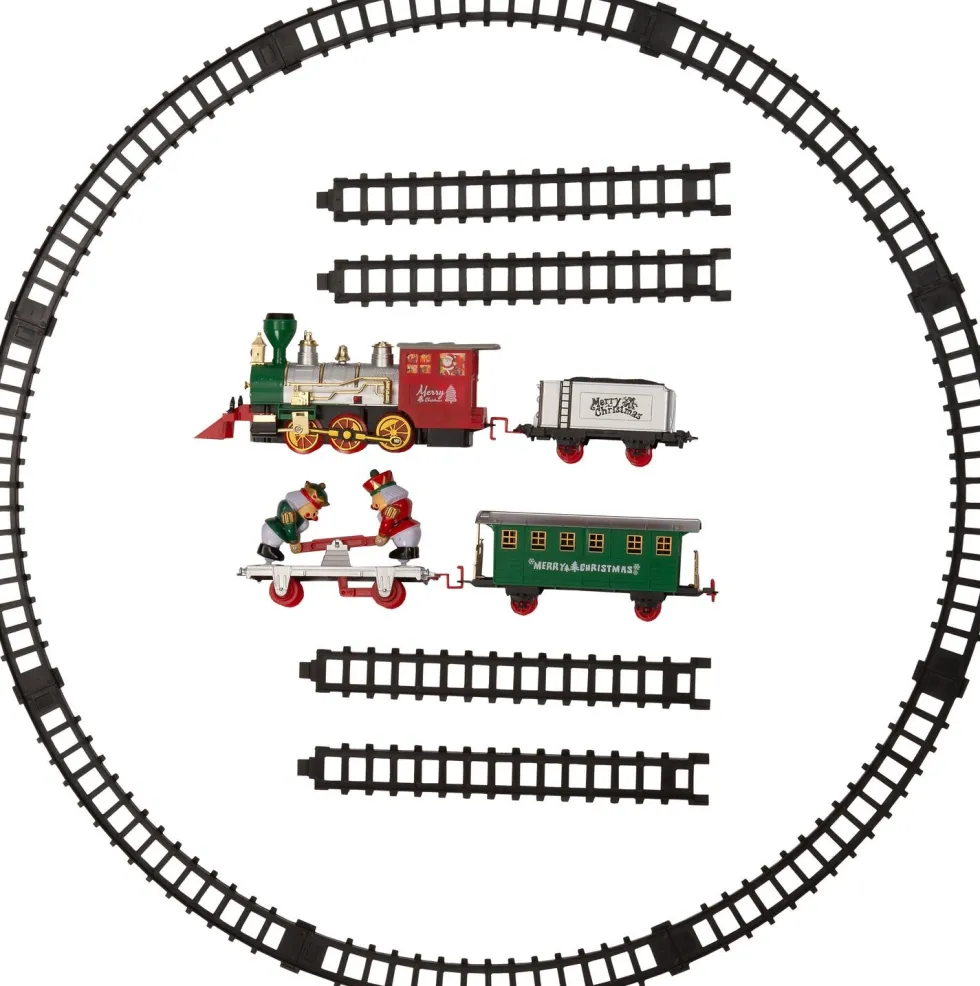 Intratuin kerstdorp treinset rood / groen 64,5 x 7 x 27,5 cm 16-delig