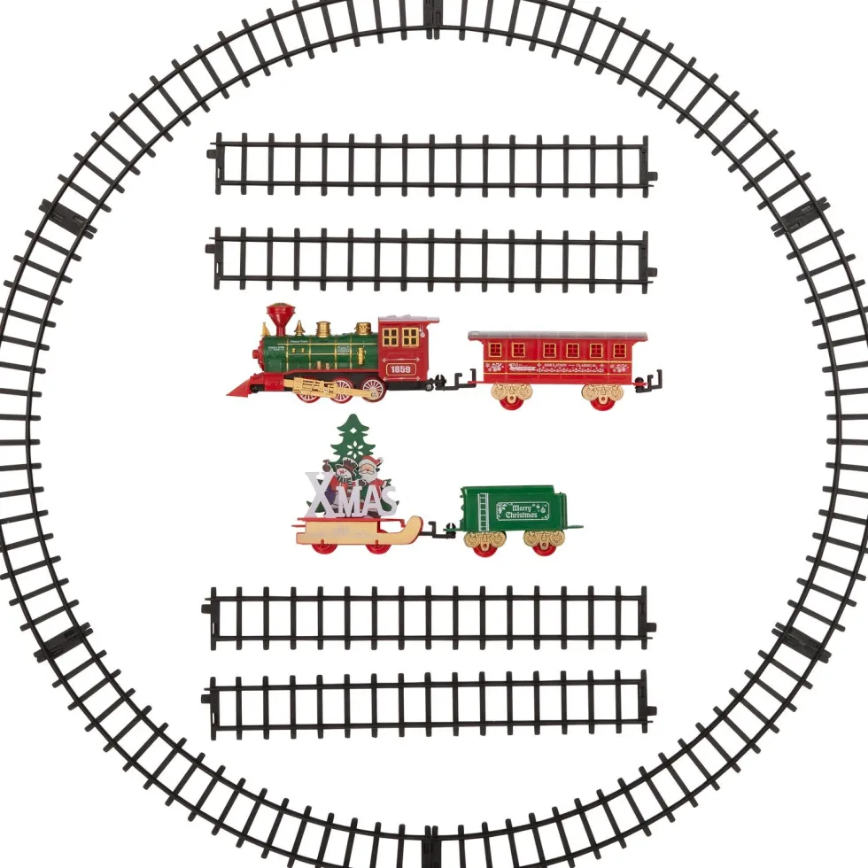Intratuin kerstdorp trein set rood / groen 29,5 x 5,5 x 42,2 cm 15-delig