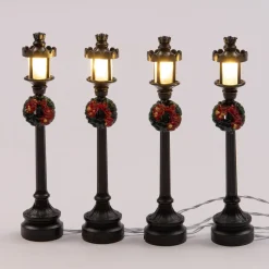 Intratuin kerstdorp verlichting lantaarn met krans H 10 cm 4 stuks
