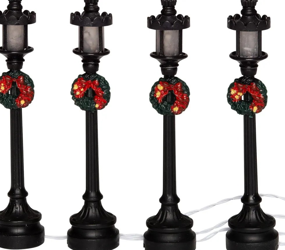Intratuin kerstdorp verlichting lantaarn met krans H 10 cm 4 stuks