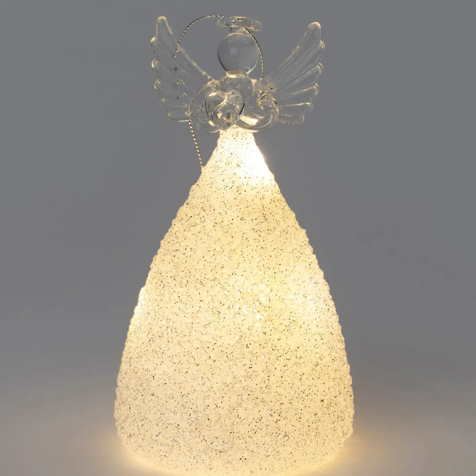 Intratuin kerstfiguur Angra engel transparant met verlichting 8 x 8 x 14 cm