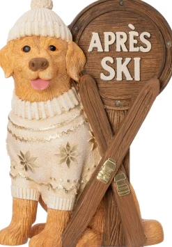 Intratuin kerstfiguur apres ski hond beige / bruin met verlichting 32 x 24 x 45 cm