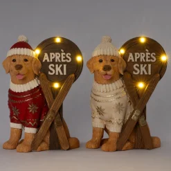 Intratuin kerstfiguur apres ski hond beige / bruin met verlichting 32 x 24 x 45 cm