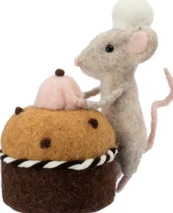 Intratuin kerstfiguur Bolo muis met cupcake bruin 9 x 12,5 x 16 cm
