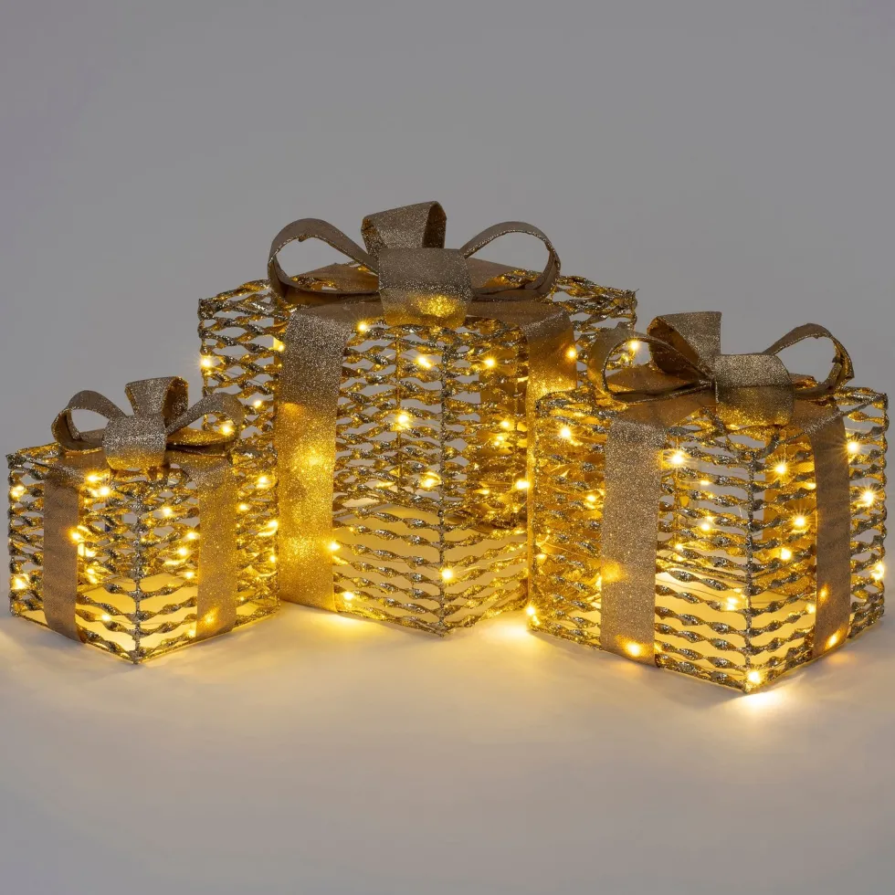 Intratuin kerstfiguur Boxa cadeau goud 15 x 15 x 17 cm