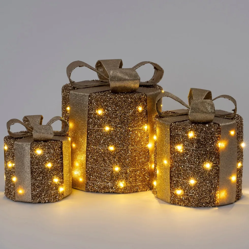 Intratuin kerstfiguur Boxa cadeau glitter goud D 15 H 17 cm