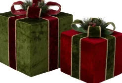 Intratuin kerstfiguur cadeau rood / groen 21,5 x 21,5 x 22 cm