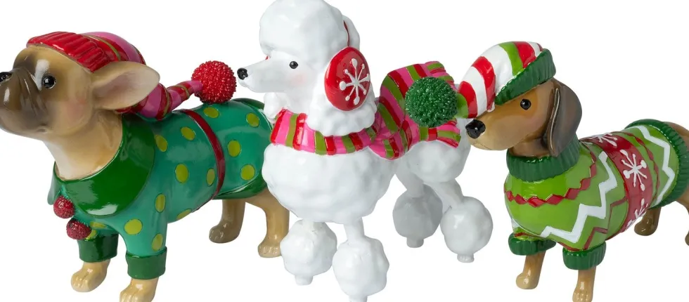 Intratuin kerstfiguur Donn bulldog met kerstpak 18,5 x 6,3 x 14,2 cm