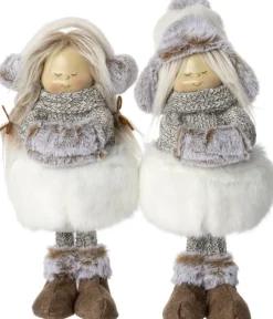 Intratuin kerstfiguur Elbri meisje muts wit / grijs 13,5 x 13,5 x 32,5 cm