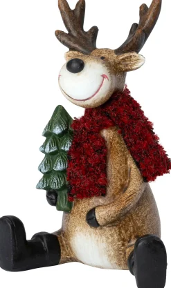 Intratuin kerstfiguur Elian rendier zittend kerstboom bruin 9,3 x 8,3 x 13,5 cm