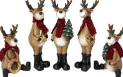 Intratuin kerstfiguur Elian rendier zittend krans bruin 9,3 x 8,3 x 13,5 cm