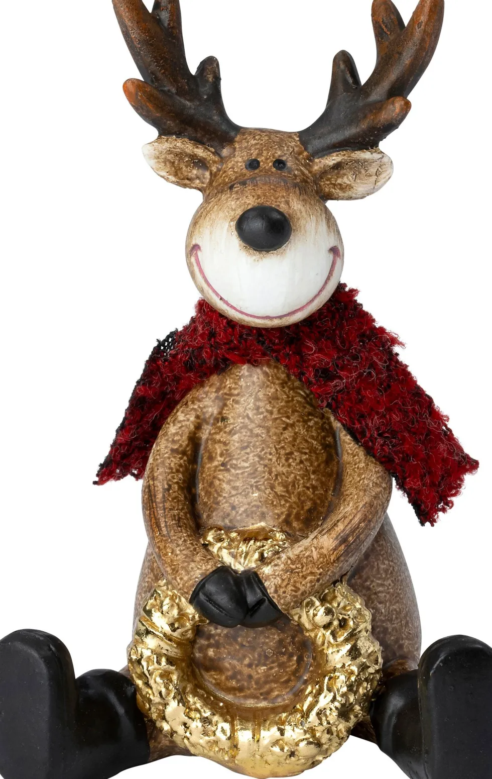 Intratuin kerstfiguur Elian rendier zittend krans bruin 9,3 x 8,3 x 13,5 cm
