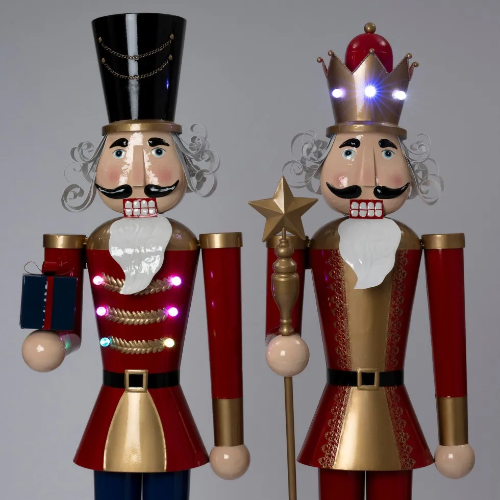 Intratuin kerstfiguur Eli notenkraker rood / blauw met verlichting 30 x 26 x 101 cm