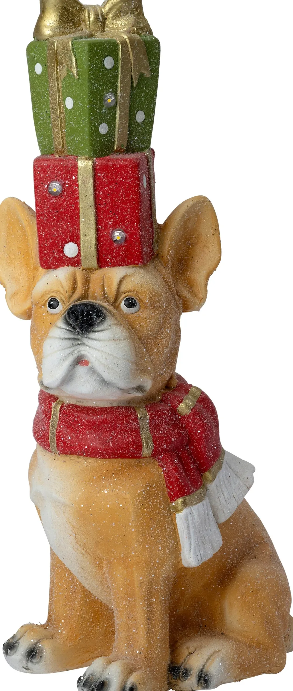 Intratuin kerstfiguur Finnor hond bruin / rood / groen met verlichting 23 x 14,5 x 45 cm