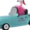 Intratuin kerstfiguur flamingo in auto groen / roze met verlichting 26,5 x 10 x 15,5 cm