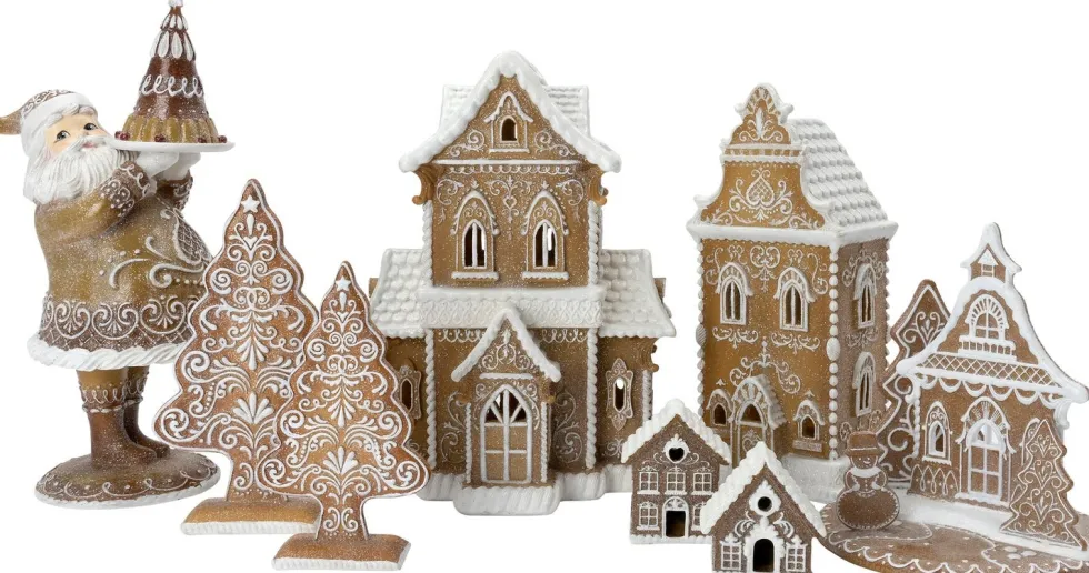 Intratuin kerstfiguur Gemma chalet bruin / wit 8,5 x 5,5 x 8,3 cm