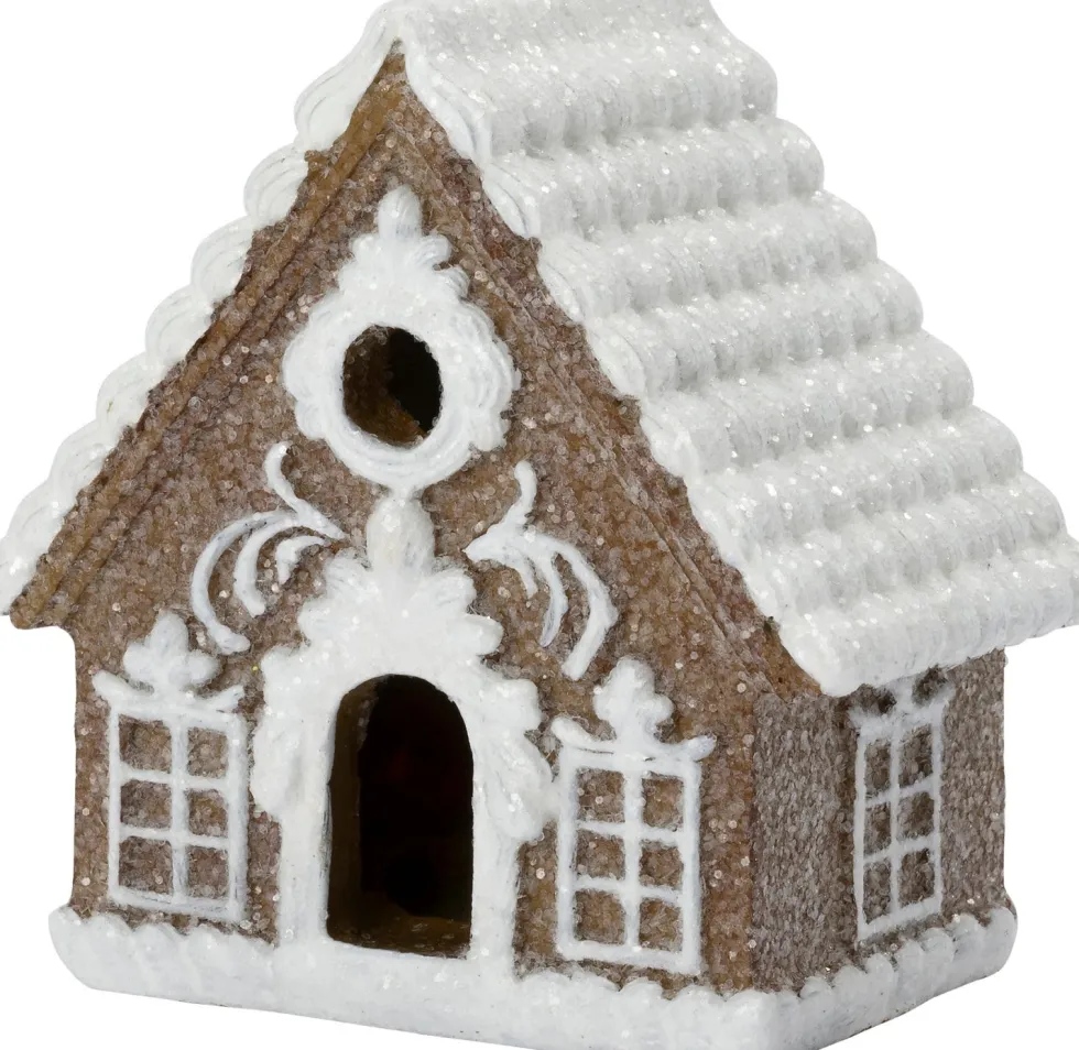Intratuin kerstfiguur Gemma chalet bruin / wit 8,5 x 5,5 x 8,3 cm