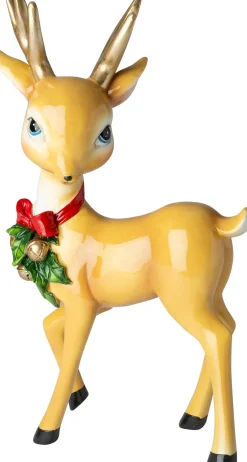 Intratuin kerstfiguur hert met strik bruin / rood 15,5 x 8 x 28,5 cm