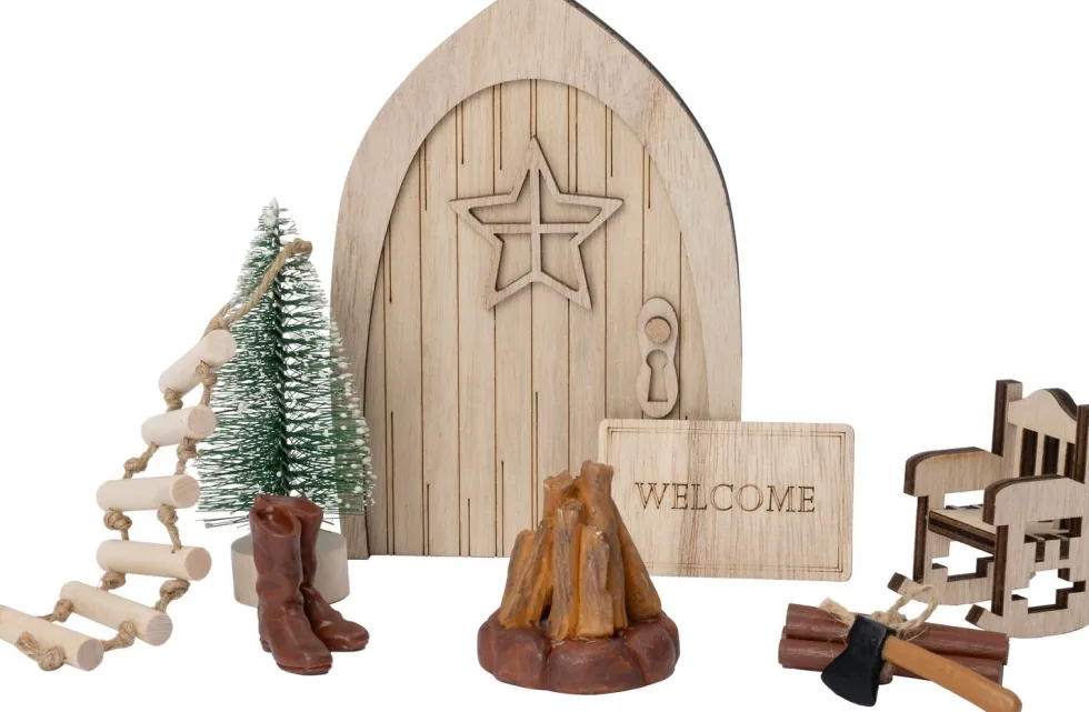 Intratuin kerstfiguur Hobb kabouter set kampvuur 10,5 x 1,5 x 15 cm