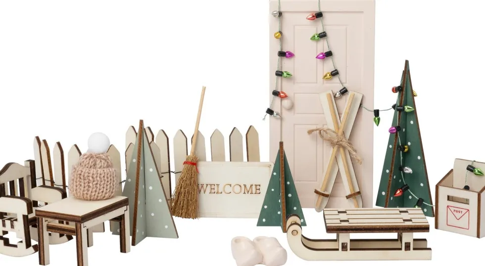 Intratuin kerstfiguur Hobb kabouter set slee 7,5 x 1,6 x 15 cm