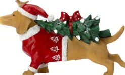 Intratuin kerstfiguur hond bruin / rood / groen met verlichting 33 x 9 x 19 cm