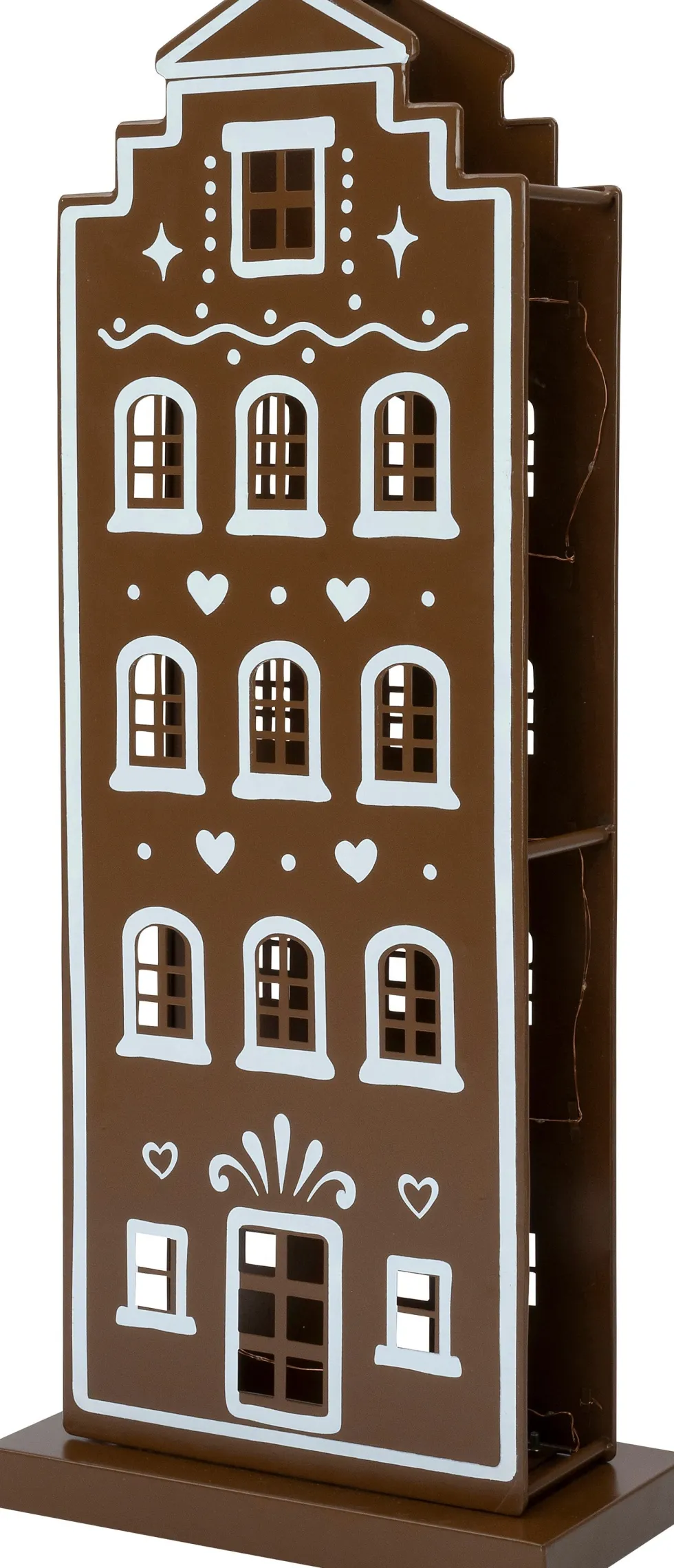 Intratuin kerstfiguur Howie grachtenpand hartjes bruin / wit met verlichting 31 x 16 x 74,5 cm