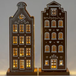 Intratuin kerstfiguur Howie grachtenpand stippen bruin / wit met verlichting 31 x 16 x 74,5 cm