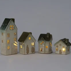 Intratuin kerstfiguur huisje crème met verlichting 9 x 8 x 13 cm
