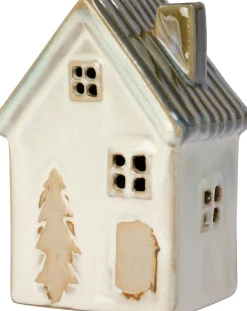 Intratuin kerstfiguur huisje crème met verlichting 9 x 8 x 13 cm