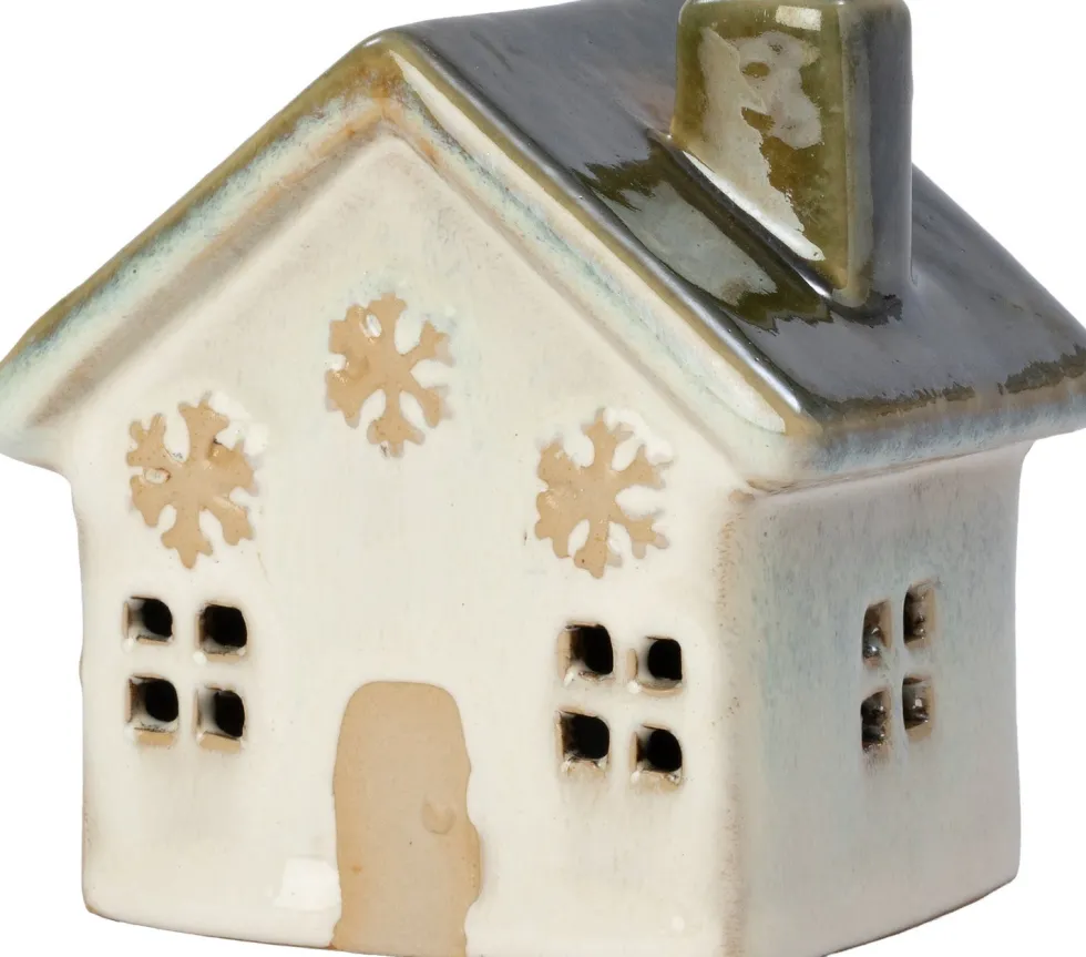 Intratuin kerstfiguur huisje crème met verlichting 9 x 7 x 9 cm