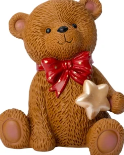 Intratuin kerstfiguur Huldra beer met ster bruin / rood met verlichting 23 x 19 x 27 cm