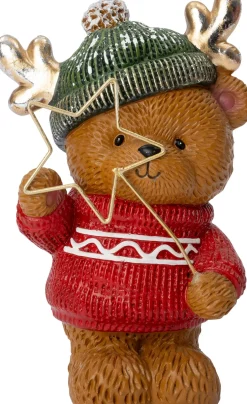Intratuin kerstfiguur Huldra beer groene muts met verlichting 11,5 x 9,5 x 18 cm