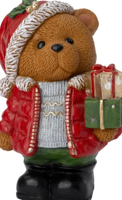 Intratuin kerstfiguur Huldra beer cadeau met verlichting 25 x 20,5 x 37,5 cm
