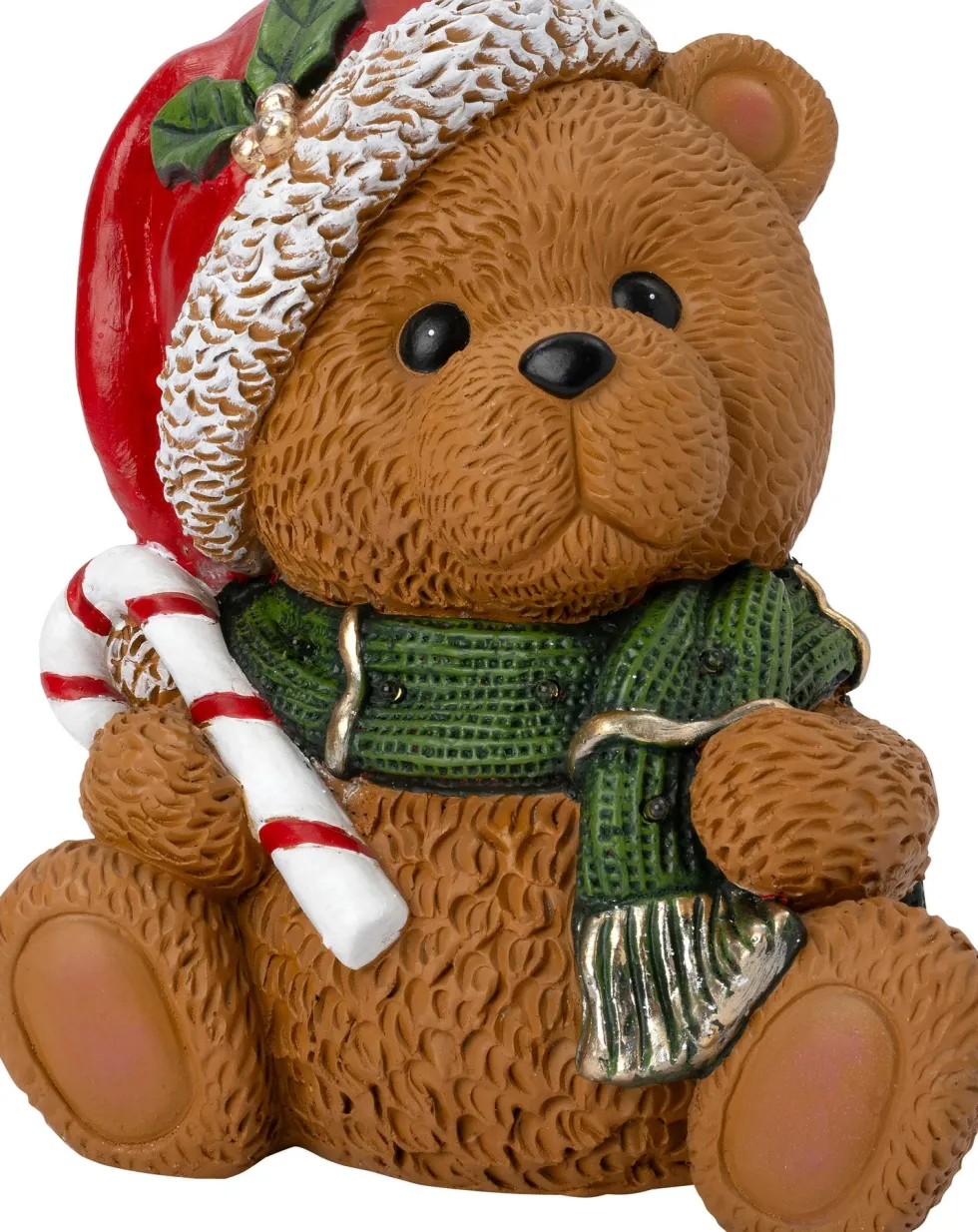 Intratuin kerstfiguur Huldra beer met zuurstok bruin / rood met verlichting 25 x 20,5 x 29 cm