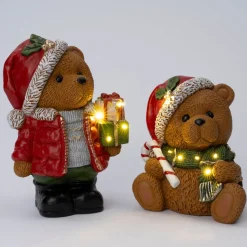 Intratuin kerstfiguur Huldra beer met zuurstok bruin / rood met verlichting 25 x 20,5 x 29 cm