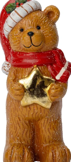 Intratuin kerstfiguur Huldra beer met ster bruin / rood 8 x 7 x 17 cm