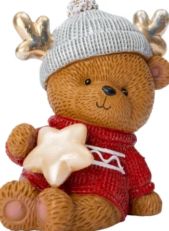 Intratuin kerstfiguur Huldra beer grijze muts met verlichting 14,5 x 9,5 x 14 cm