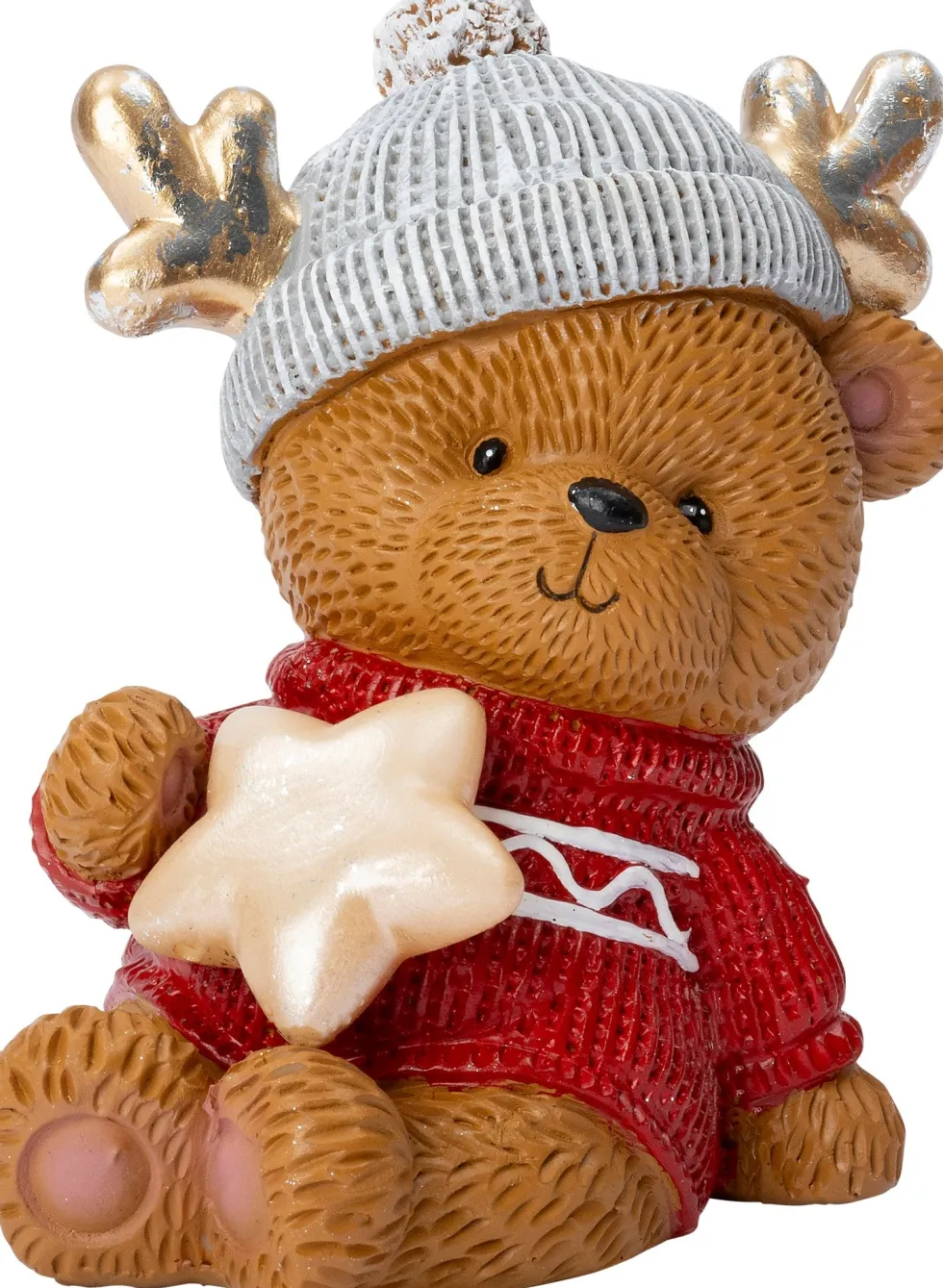 Intratuin kerstfiguur Huldra beer grijze muts met verlichting 14,5 x 9,5 x 14 cm