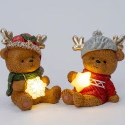 Intratuin kerstfiguur Huldra beer grijze muts met verlichting 14,5 x 9,5 x 14 cm
