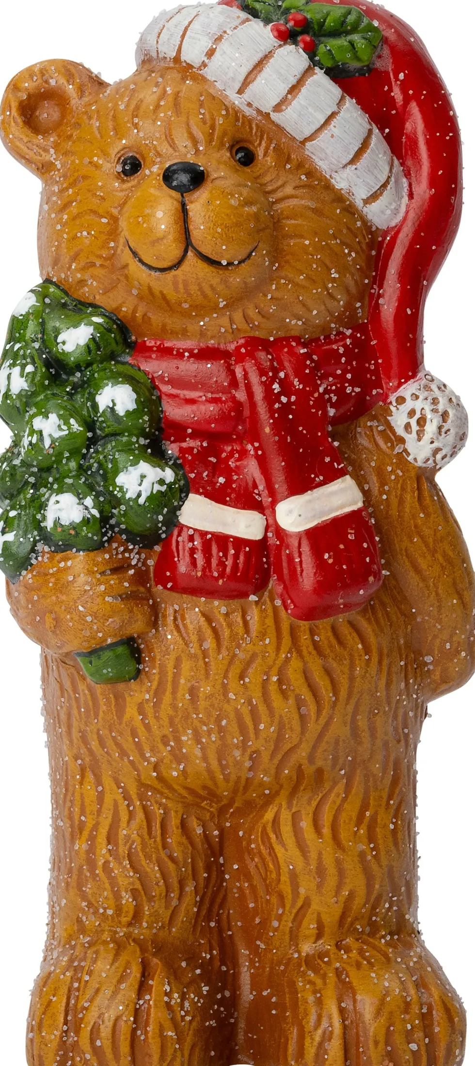 Intratuin kerstfiguur Huldra beer met boom bruin / rood 8 x 7 x 17 cm