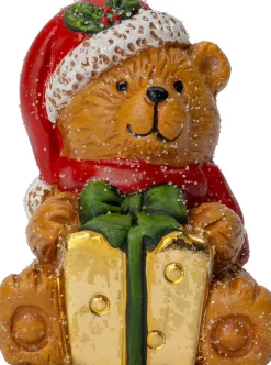Intratuin kerstfiguur Huldra beer met cadeau bruin / rood 6,5 x 6 x 9 cm