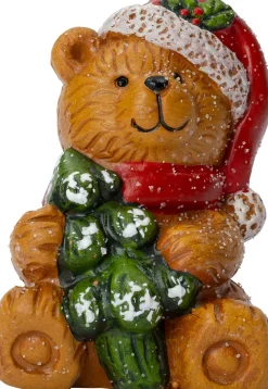 Intratuin kerstfiguur Huldra beer met boom bruin / rood 6,5 x 6 x 9 cm