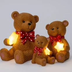 Intratuin kerstfiguur Huldra beer met ster bruin / rood met verlichting 14 x 12,5 x 19 cm